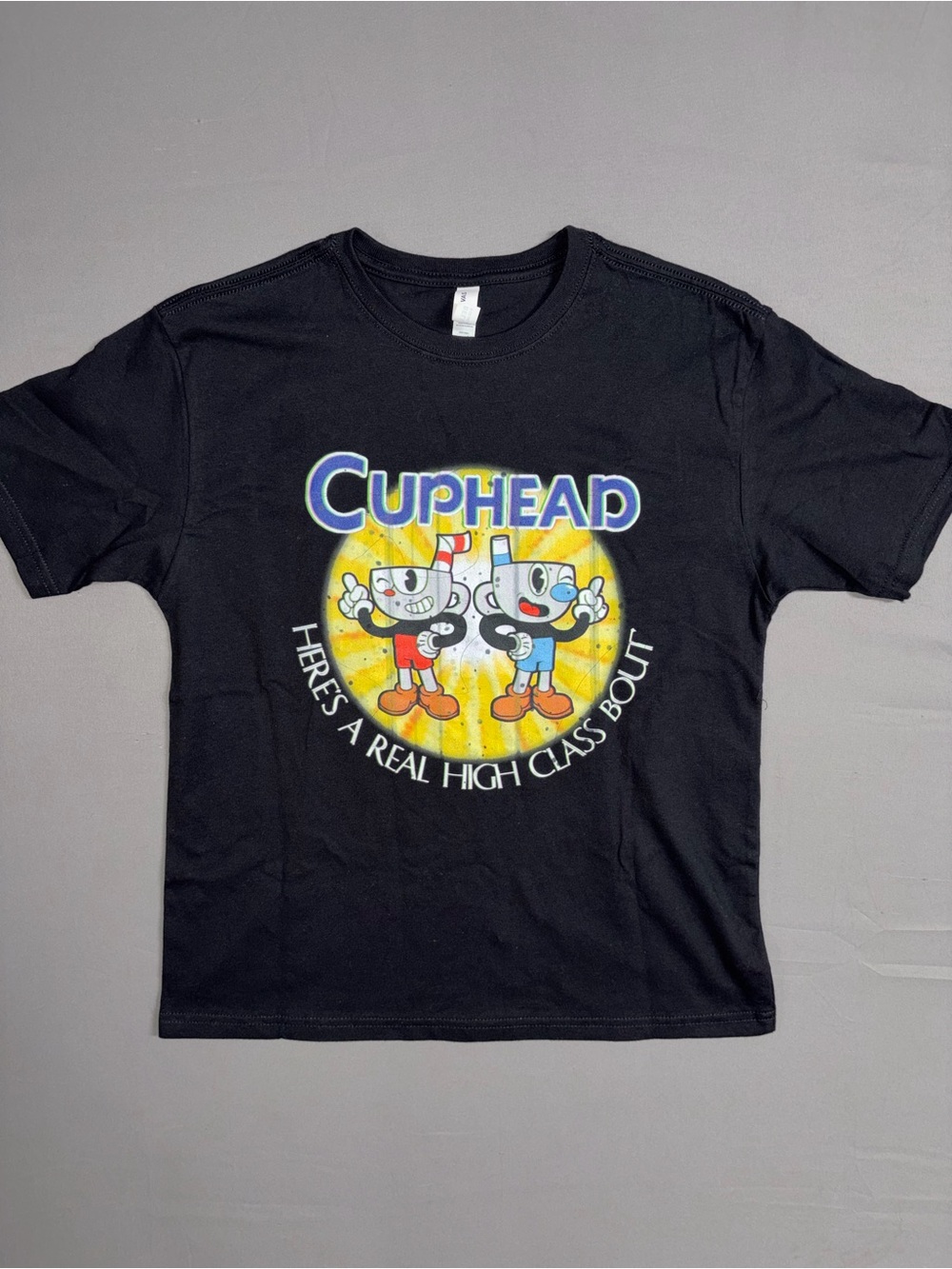 Bella Canvas Black Cuphead Graphic Tee with Yellow Accent